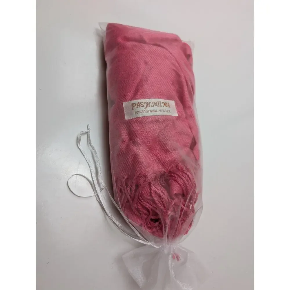 PASHMINA Peach 70% Pashmina Cashmere 30% Silk Scarf Fringed Vintage 69” x 28”